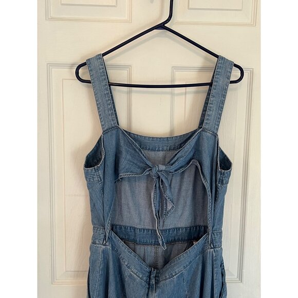 Madewell Blue Chambray Sleeveless Denim Wide Leg Romper Jumpsuit Size 12 - Picture 6 of 8